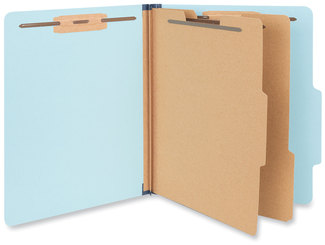 Universal® Six-Section Classification Folders Heavy-Duty Pressboard Cover, 2 Dividers, 6 Fasteners, Letter Size, Light Blue, 20/Box