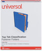 A Picture of product UNV-10410 Universal® Four-, Six- and Eight-Section Pressboard Classification Folders Six-Section 2.5" Expansion, 2 Dividers, 6 Fasteners, Letter Size, Blue, 10/Box