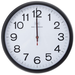 Universal® Deluxe 13 1/2" Indoor/Outdoor Atomic Clock 13.5" Overall Diameter, Black Case, 1 AA (sold separately)
