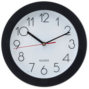 Universal® Bold Round Wall Clock 9.75" Overall Diameter, Black Case, 1 AA (sold separately)