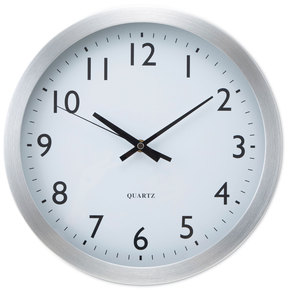 Universal® Brushed Aluminum Wall Clock 12" Overall Diameter, Silver Case, 1 AA (sold separately)