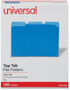 A Picture of product UNV-10501 Universal® Deluxe Colored Top Tab File Folders 1/3-Cut Tabs: Assorted, Letter Size, Blue/Light Blue, 100/Box