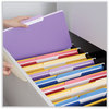 A Picture of product UNV-10505 Universal® Deluxe Colored Top Tab File Folders 1/3-Cut Tabs: Assorted, Letter Size, Violet/Light Violet, 100/Box