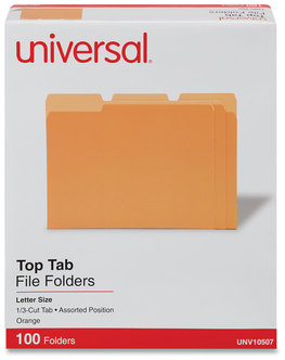 Universal® Deluxe Colored Top Tab File Folders 1/3-Cut Tabs: Assorted, Letter Size, Orange/Light Orange, 100/Box