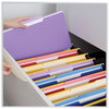 A Picture of product UNV-10525 Universal® Deluxe Colored Top Tab File Folders 1/3-Cut Tabs: Assorted, Legal Size, Violet/Light Violet, 100/Box