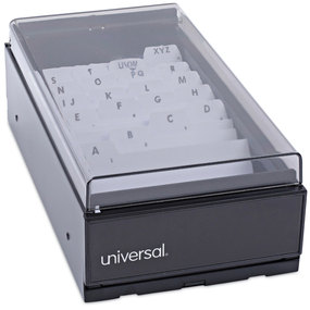 Universal® High-Capacity Business Card File Holds 600 2 x 3.5 Cards, 4.25 8.25 2.5, Metal/Plastic, Black