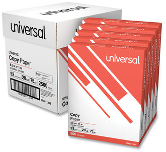 Universal® Copy Paper Convenience Carton 92 Bright, 20 lb Bond Weight, 8.5 x 11, White, 500 Sheets/Ream, 5 Reams/Carton