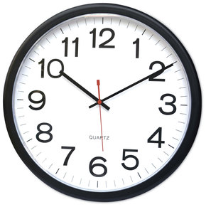 Universal® Indoor/Outdoor Round Wall Clock 13.5" Overall Diameter, Black Case, 1 AA (sold separately)