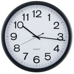 Universal® Round Wall Clock 13.5" Overall Diameter, Black Case, 1 AA (sold separately)
