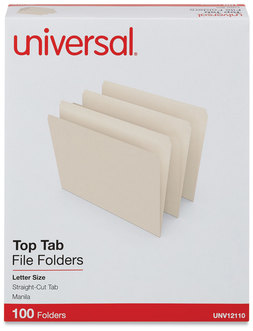 Universal® Top Tab File Folders Straight Tabs, Letter Size, 0.75" Expansion, Manila, 100/Box