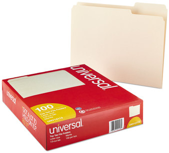 Universal® Top Tab File Folders 1/3-Cut Tabs: Assorted, Letter Size, 0.75" Expansion, Manila, 100/Box