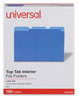 A Picture of product UNV-12301 Universal® Interior File Folders 1/3-Cut Tabs: Assorted, Letter Size, 11-pt Stock, Blue, 100/Box