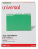 A Picture of product UNV-12302 Universal® Interior File Folders 1/3-Cut Tabs: Assorted, Letter Size, 11-pt Stock, Green, 100/Box