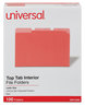 A Picture of product UNV-12303 Universal® Interior File Folders 1/3-Cut Tabs: Assorted, Letter Size, 11-pt Stock, Red, 100/Box