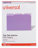 A Picture of product UNV-12305 Universal® Interior File Folders 1/3-Cut Tabs: Assorted, Letter Size, 11-pt Stock, Violet, 100/Box