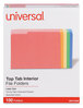 A Picture of product UNV-12306 Universal® Interior File Folders 1/3-Cut Tabs: Assorted, Letter Size, 11-pt Stock, Colors, 100/Box