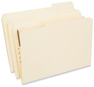 Universal® Reinforced Top Tab Fastener Folders 0.75" Expansion, 1 Legal Size, Manila Exterior, 50/Box