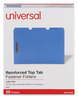 A Picture of product UNV-13521 Universal® Deluxe Reinforced Top Tab Fastener Folders 0.75" Expansion, 2 Fasteners, Letter Size, Blue Exterior, 50/Box