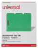 A Picture of product UNV-13522 Universal® Deluxe Reinforced Top Tab Fastener Folders 0.75" Expansion, 2 Fasteners, Letter Size, Green Exterior, 50/Box