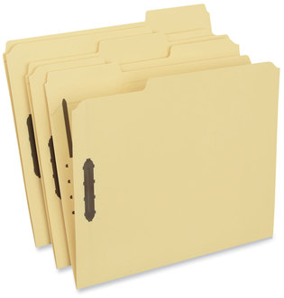 Universal® Deluxe Reinforced Top Tab Fastener Folders 0.75" Expansion, 2 Fasteners, Letter Size, Yellow Exterior, 50/Box