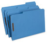 A Picture of product UNV-13525 Universal® Deluxe Reinforced Top Tab Fastener Folders 0.75" Expansion, 2 Fasteners, Legal Size, Blue Exterior, 50/Box