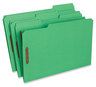 A Picture of product UNV-13526 Universal® Deluxe Reinforced Top Tab Fastener Folders 0.75" Expansion, 2 Fasteners, Legal Size, Green Exterior, 50/Box