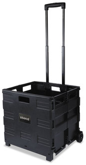 Universal® Collapsible Mobile Storage Crate Plastic, 18.25 x 15 to 39.37, Black