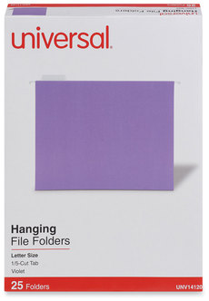 Universal® Deluxe Bright Color Hanging File Folders Letter Size, 1/5-Cut Tabs, Violet, 25/Box