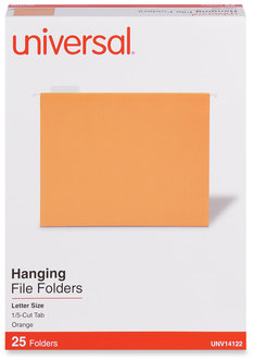 Universal® Deluxe Bright Color Hanging File Folders Letter Size, 1/5-Cut Tabs, Orange, 25/Box