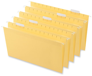 Universal® Deluxe Bright Color Hanging File Folders Legal Size, 1/5-Cut Tabs, Yellow, 25/Box