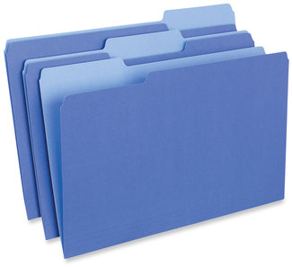 Universal® Interior File Folders 1/3-Cut Tabs: Assorted, Legal Size, 11-pt Stock, Blue, 100/Box