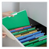 A Picture of product UNV-15302 Universal® Interior File Folders 1/3-Cut Tabs: Assorted, Legal Size, 11-pt Stock, Green, 100/Box