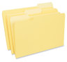 A Picture of product UNV-15304 Universal® Interior File Folders 1/3-Cut Tabs: Assorted, Legal Size, 11-pt Stock, Yellow, 100/Box