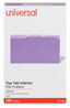 A Picture of product UNV-15305 Universal® Interior File Folders 1/3-Cut Tabs: Assorted, Legal Size, 11-pt Stock, Violet, 100/Box