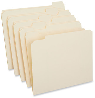 Universal® Double-Ply Top Tab Manila File Folders 1/5-Cut Tabs: Assorted, Letter Size, 0.75" Expansion, 100/Box