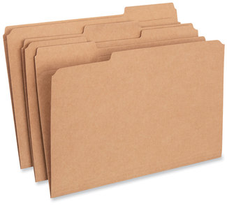 Universal® Reinforced Kraft Top Tab File Folders 1/3-Cut Tabs: Assorted, Legal Size, 0.75" Expansion, Brown, 100/Box