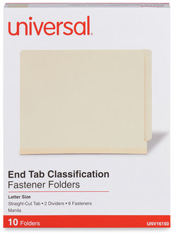 Universal® Six-Section Manila End Tab Classification Folders 2" Expansion, 2 Dividers, 6 Fasteners, Letter Size, 10/Box