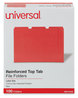 A Picture of product UNV-16163 Universal® Reinforced Top-Tab File Folders 1/3-Cut Tabs: Assorted, Letter Size, 1" Expansion, Red, 100/Box