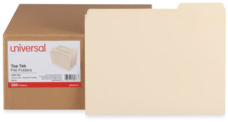 Universal® Top Tab File Folders 1/3-Cut Tabs: Assorted, Letter Size, 0.75" Expansion, Manila, 250/Box