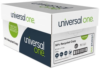 Universal® 50% Recycled Copy Paper 92 Bright, 20 lb Bond Weight, 8.5 x 11, White, 500 Sheets/Ream, 10 Reams/Carton