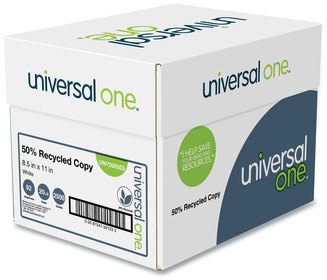 Universal® 50% Recycled Copy Paper 92 Bright, 20 lb Bond Weight, 8.5 x 11, White, 500 Sheets/Ream, 5 Reams/Carton