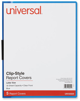 Universal® Clip-Style Report Cover Clip Fastener, 8.5 x 11, Clear/Blue, 5/Pack