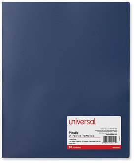 Universal® Two-Pocket Plastic Folders 100-Sheet Capacity, 11 x 8.5, Navy Blue, 10/Pack