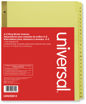 Universal® Deluxe Preprinted Plastic Coated Tab Dividers with Black Printing 25-Tab, A to Z, 11 x 8.5, Buff, 1 Set