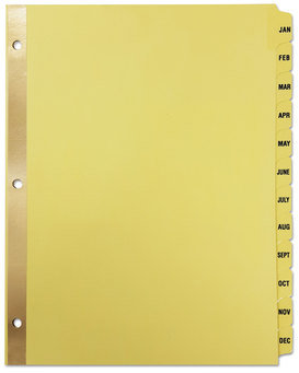 Universal® Deluxe Preprinted Plastic Coated Tab Dividers with Black Printing 12-Tab, Jan. to Dec., 11 x 8.5, Buff, 1 Set