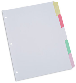 Universal® Deluxe Write-On/Erasable Tab Index 5-Tab, 11 x 8.5, White, Assorted Tabs, 1 Set