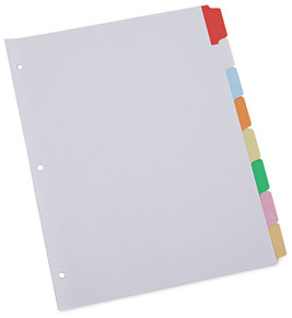 Universal® Deluxe Write-On/Erasable Tab Index 8-Tab, 11 x 8.5, White, Assorted Tabs, 1 Set