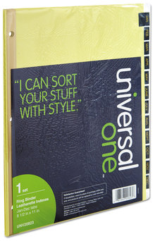 Universal® Deluxe Preprinted Simulated Leather Tab Dividers with Gold Printing 12-Tab, Jan. to Dec., 11 x 8.5, Buff, 1 Set
