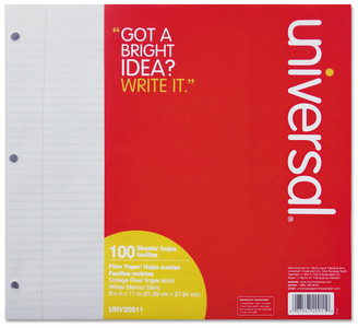 Universal® Filler Paper 3-Hole, 8.5 x 11, Medium/College Rule, 100/Pack