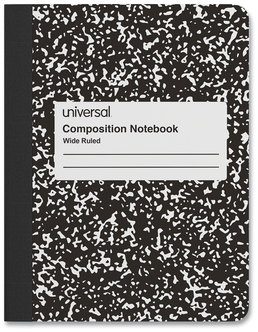 Universal® Composition Book Wide/Legal Rule, Black Marble Cover, (100) 9.75 x 7.5 Sheets